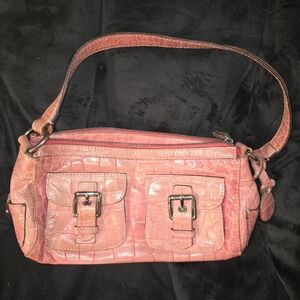 Pink Crocodile-Embossed Shoulder Bag